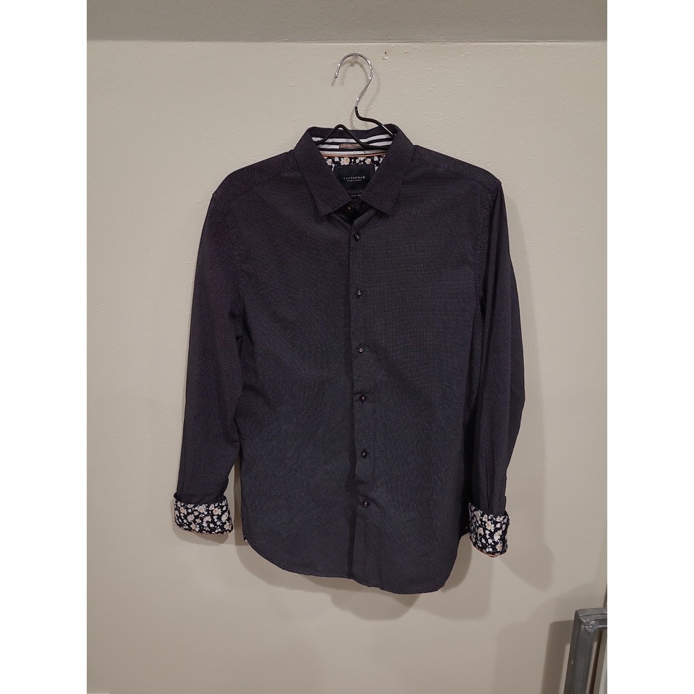 Cactus Man Ricky Singh black pindot button up shirt w/ floral cuff Men SZ M